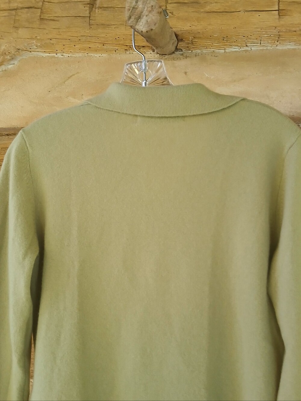 Valerie Stevens Olive Green Collared V Neck Two-Ply Cashmere Sweater Small - Picture 6 of 11